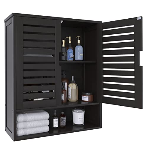 SMIBUY Bathroom Cabinet Wall Mounted, Bamboo Over-The-Toilet Storage Organizer, Space Saver Medicine Cabinet with 2 Door and Adjustable Shelves (