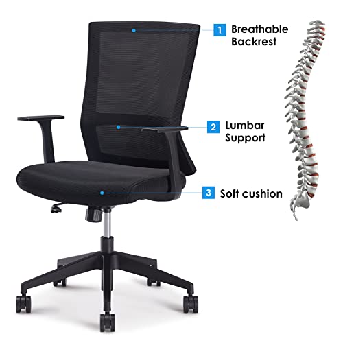 Sunon Ergonomic Office Chair - Mesh Mid-Back Desk Chair with Lumbar Support and Rollerblade Wheels