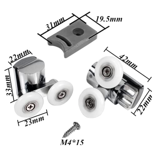 Nicoone 4PCS Shower Door Wheels,23mm Top and Bottom Shower Door Rollers,Zinc Alloy Shower Door Replacement Rollers for Both Flat Sliding/Curved S