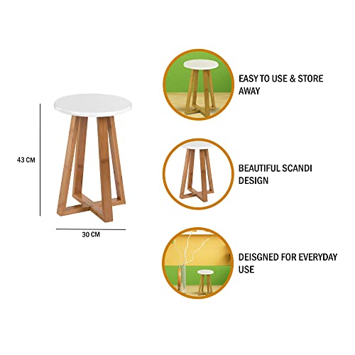 Premier Housewares Bamboo Kitchen Stool Wooden Bar Stool Round Kitchen Stools Bar Stools Bar Stool Stool Chair Wooden Stool White 43H x 30W x 30D