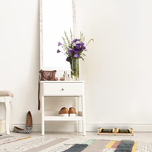 Relaxdays Outdoor Shoe Brush Mat, Non-Slip Base, Thick Bristles, Wooden Strip, Multi-Coloured, 5.5 x 36 x 26 cm
