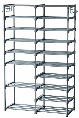 Tribesigns Shoe Rack Organizer, 32-40 Pairs Storage Shelf, 9 Tiers Stand, for Closet, Boot Organizer with 2 Hooks, Stackable Tower