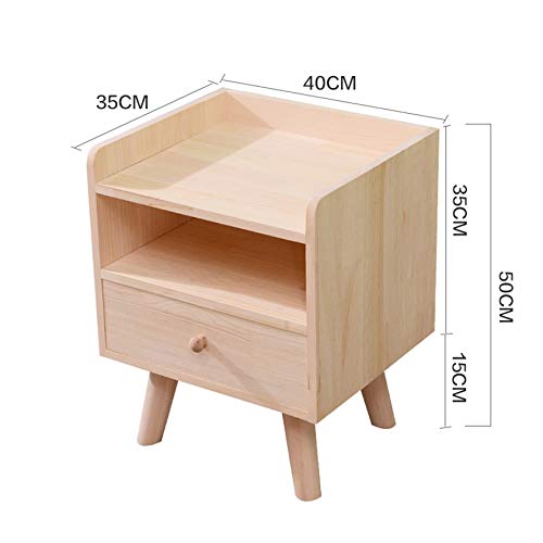LUKEO Solid Wood Simple Bedroom Bedside Table, Mini Drawer Storage Wooden Cabinet
