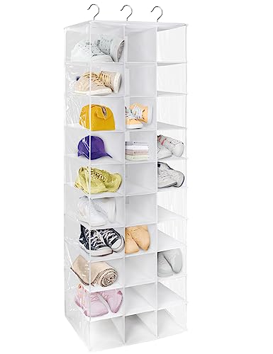 Libeder Hanging Closet Organizers 30 Section Shoe Shelves, Shoe Storage Hanging Shoe Rack, Space Saving Shoe Holder Grey