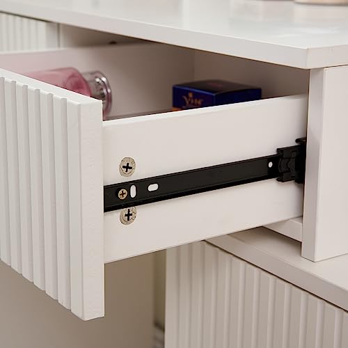 Makeup Vanity Desk with Large Lighted Mirror LED Strip, 3 Color Lighting Modes with Adjustable Brightness and 5 Level Storage Dresser, 5 Drawer V