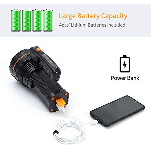 MAYTHANK Super Bright Powerful LED Torch Light Rechargeable Flashlight Big 4 Batteries 10000mah Heavy Duty Spotlight Hand held Searchlight High P