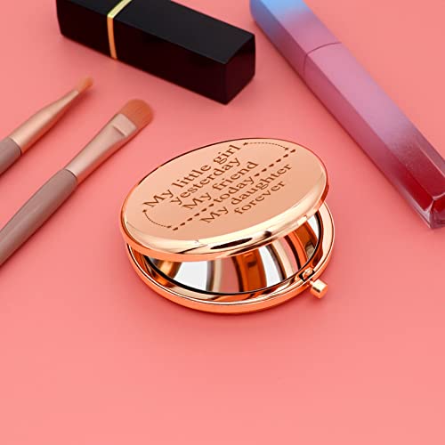 Daughter Gifts Compact Pocket Makeup Mirror Graduation Birthday Gifts for Daughter from Dad Mom Daughter Wedding Gifts Round Rose Gold Makeup Mir