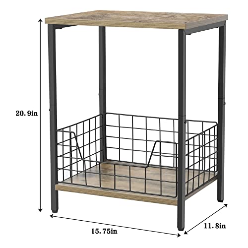 2-Tier Record Player Table, Industrial Retro Side Table Nightstand Small End Table for Living Room Bedroom Kitchen Office Small Spaces, Record Pl