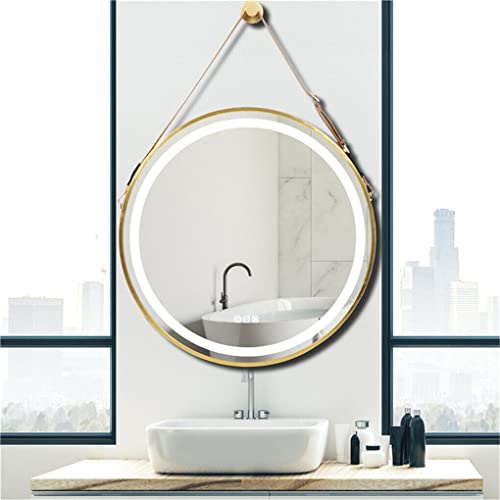 LUVODI LED Bathroom Mirror with Black Frame, 600x600mm Round Illuminated Lighted Wall Hanging Vanity Mirror with Anti-fog 3 Dimmable Lighting Col