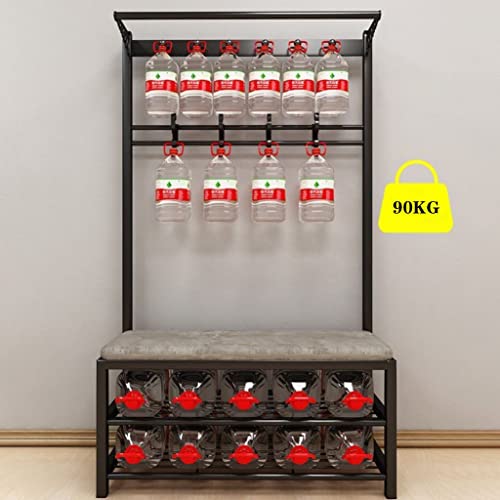 Modern Entry Hall Tree Coat Rack Shoe Storage Bench with 4 Detachable Hooks Industrial Accent Furniture with Metal Frame Multifunction Hallway Be