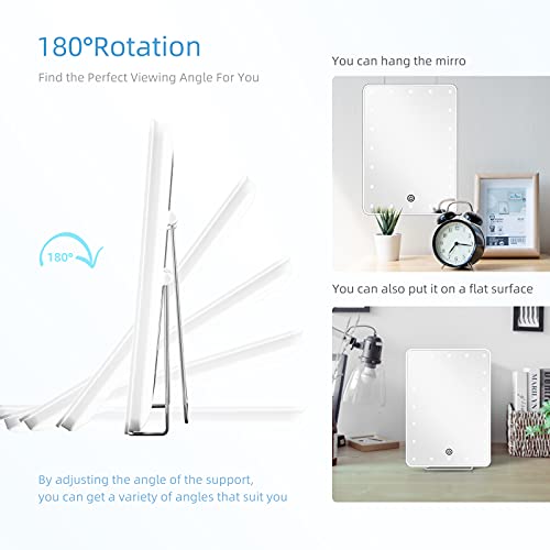 himaly Square Makeup Mirror with Light Double Sided 360 Degree Rotation LED Vanity Mirror with Stepless Lighting & Touch Control Dual Power Suppl