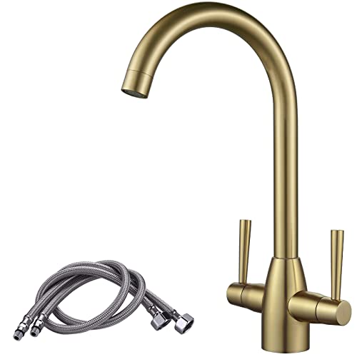 NewEast Kitchen Taps,Modern Double Handle Kitchen Mixer Sink Tap Swivel Spout Brushed Nickel