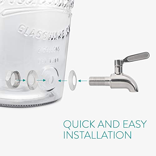 Navaris Drinks Dispenser with Tap - 8L Glass Drink Jar with Stainless Steel Tap and Clip Top Lid - for Cold Beverages, Ice Water, Garden Party