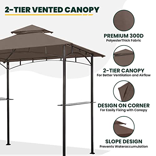 Grill Gazebo Replacement Canopy Roof, OLILAWN 5' x 8' Outdoor BBQ Gazebo Canopy Top Cover, Double Tired Grill Canopy Tent Cover with Durable Poly