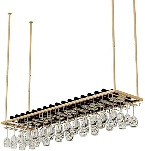 SUCHETA Hanging Wine Rack with Glass Holder and Shelf, Wine Rack Ceiling Wine Racks, Hanging Wine Glass Holder, Upside Down Home Wine Holder, Win