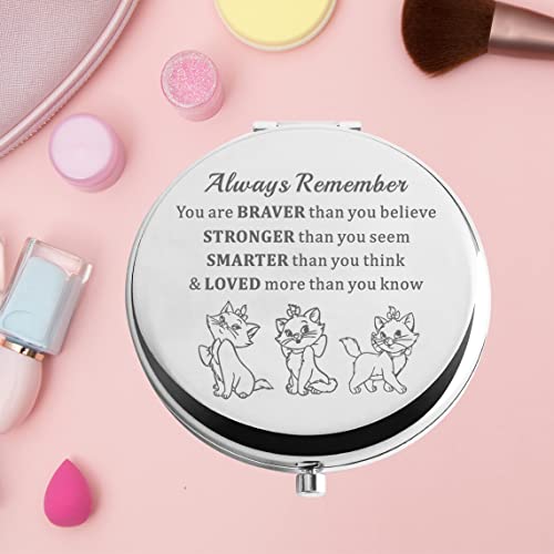 KEYCHIN Marie Pocket Mirror Marie Cat Movie Fans Gifts You are Braver Stronger Smarter Than You Think Compact Makeup Mirror for Women Girls Teena
