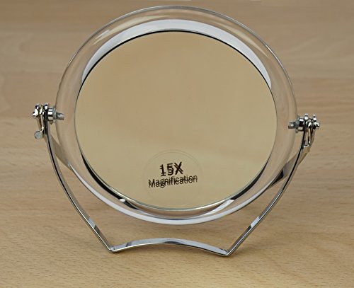 Fantasia Travel Standing Mirror Acrylic with Metal Handle Collapsible with 15x Magnification Diameter 10 cm Height 12 cm