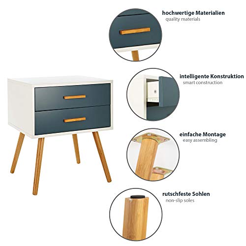 LOMOS bedside table "Odin" out of wood, in white, with two draws in a modern shade of grey