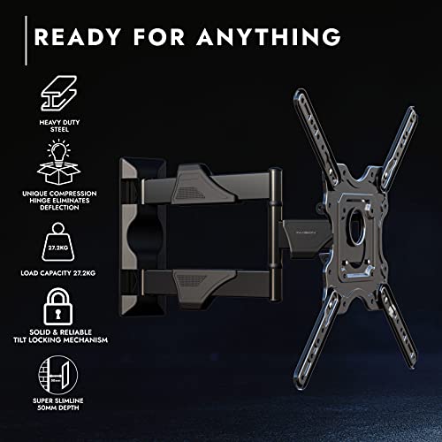 Invision TV Wall Bracket Mount for 22 24 28 32 34 40 43 50 Inch TV & Monitors VESA 100x100 to 400x400 Ultra Slim Tilt Swivel and Extends for 4K L