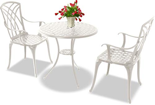 Homeology OSHOWA Cast Aluminium Weatherproof Outdoor Table with 2 Chairs Bistro Set