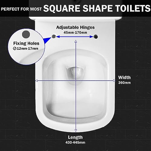 Mass Dynamic Square Toilet Seat with Soft Close Top Fix Toilet Seats with One Button Quick Release Cleaning for Better Hygiene, Rectangle Loo Sea