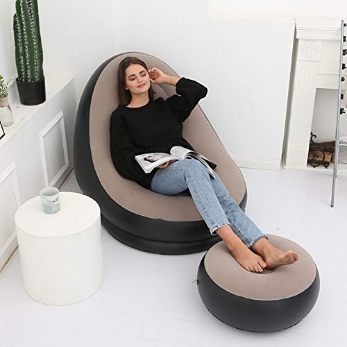 Kisbeibi Inflatable Lazy Sofa with Foot Stool, Sofa Lounge Chair Flocked Lazy Couch Set for Indoor & Outdoor(Coffee)