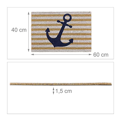 Relaxdays Striped Anchor Welcome Doormat Coir, 40 x 60 cm, Door Mat Inside & Outside, Non-Slip Shoe Wiper, Multicoloured