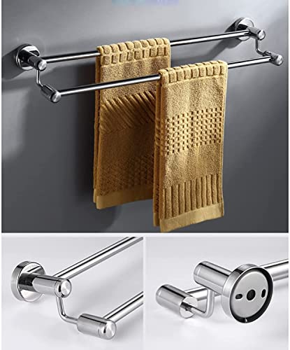 HIGOH Towel Rack Double Bath Towel Bar, Wall Mount Brushed Finished Towel Holderbathroom Kitchen Towel Rod Towel Holder Bathroom Hardware/Silver/