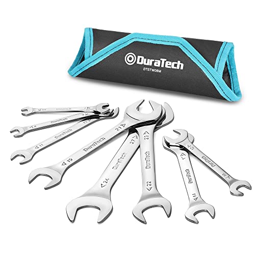 DURATECH Double Open End Spanner Set, Super-Thin Open Ended Wrench Flat Spanner Set for Narrow Space, Carbon Steel, Mirror-Chrome Plated, 8-Piece