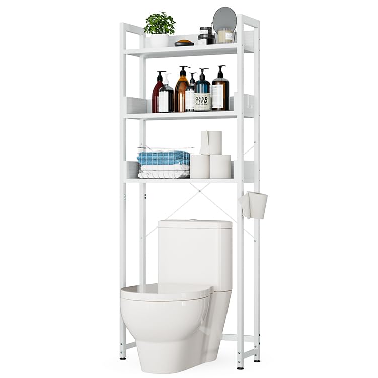 OTK Over-The-Toilet Storage, 3 Tier Bathroom Organizer Shelf, Freestanding Space Saver with Toilet Paper Holder, Multifunctional Over The Toilet