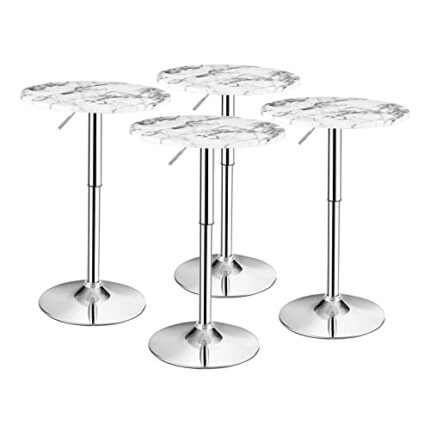 DINGZZ 4PCS Round Pub Table Swivel Adjustable Bar Table w/Faux Marble Top