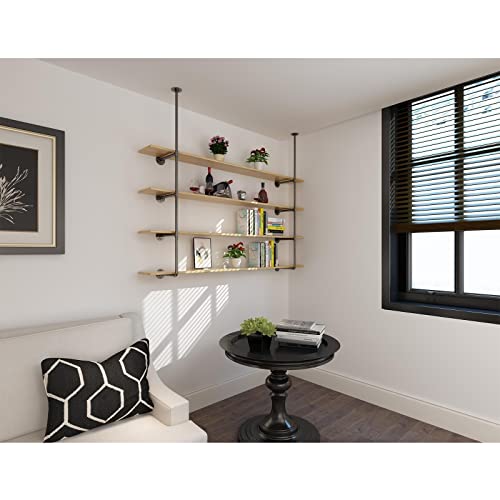 KEppd Wine Rack Wrought Iron Pipe Rack European Style Wall Hanging Wine Rack Ceiling Shelf 4 Layers Easy To Install DIY Kitchen Living Room Bar S