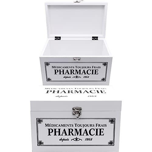 Maison Des Cadeaux White Wooden French Style Pharmacy First Aid Box Medicine Storage Organiser (US402)