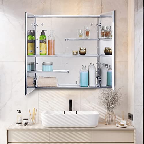 Fundin Bathroom Wall Cabinet With Half Cut Shelves, 60 x 65 Stainless Steel Storage Cabinet, Bathroom Mirror Cabinet