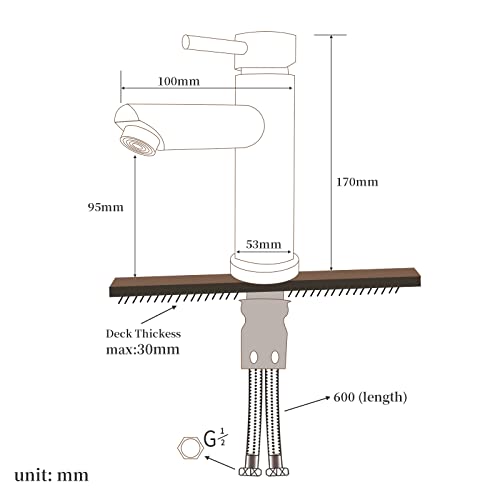 Minicoco Basin Tap, Basin Mixer Tap Bathroom Sink Mixer Tap Stainless Steel with UK Standard Hoses Single Lever Hot and Cold Water Sink Tap(Brush