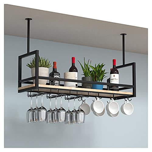 KEppd Metal Ceiling Mount Wine Rack, Bar Ceiling Hanging Decorative Storage Rack with Guardrail, Easy to Install, for Restaurant Kitchen, Length