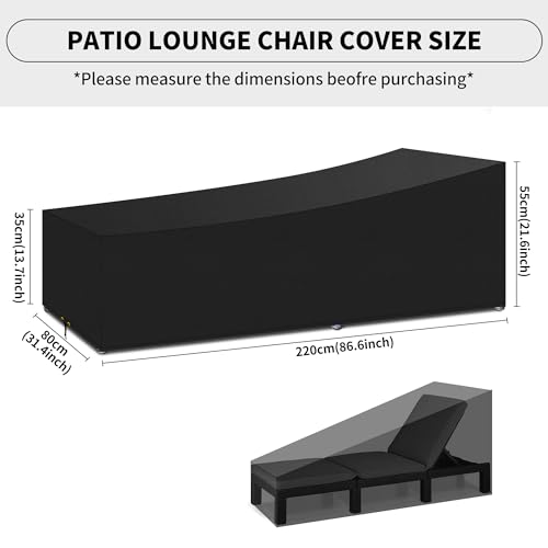 Funshot Garden Sunbed Lounger Cover with Air Vent, Waterproof, Windproof, Anti-UV, Heavy Duty Rip Proof 420D Oxford 220x80x35/55cm Fabric Outdoor