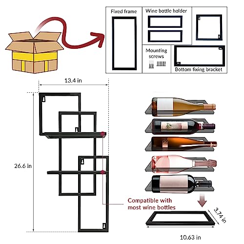 Lsoiup Metal Wall Mounted Wine Racks Hanging Wine Bottle Display Organizer Holder Matte Black DIY Home Kitchen Bar Decor Shelf