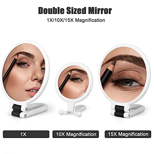 Linkstyle 2 Pieces Magnifying Makeup Mirrors, Hand Mirrors Double Sided with 1/10/15X Magnification, Beauty Vanity Mirror Travel Folding Portable