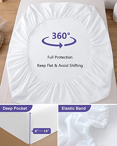 King Mattress Protector Waterproof Mattress Cover King Size Soft Breathable Noiseless Bed Cover Deep Pocket for 6-18" Pad, Washable Hypoallergeni