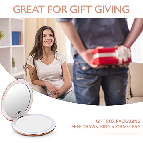 MIYADIVA Compact Mirror with Lights,1x/25x Magnification Travel Makeup Mirror,Handheld Magnifying Mirror,Vanity Mirror with Lights,Gift for Your