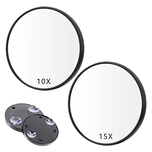 Magnifying Makeup Mirror Compact 10X 15X Eyebrow Mirror Small Mini Tiny Travel Magnifying Mirror with Suction Cups,2Pcs