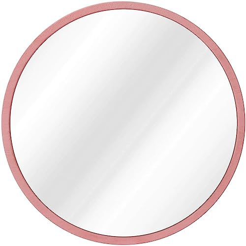 JJUUYOU Round Wall Mirror with Wood Frame, Small Hanging Wall Decorative Mirror Distressed Natural Wooden Farmhouse Frame for Bedroom, Bathroom o