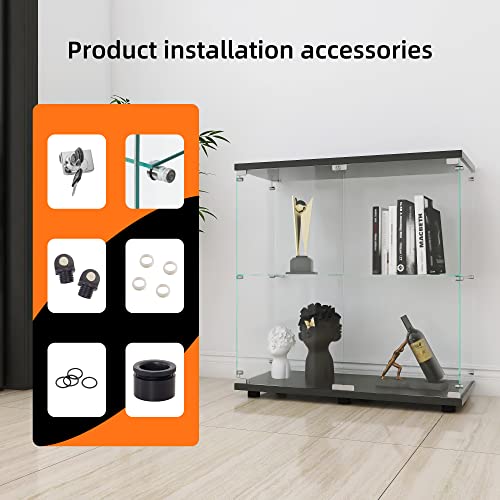 LFT HUIMEI2Y Glass Display Cabinet 2-Shelf with Double Door, Curio Cabinets Fast Installation in 30 Mins, 5mm Tempered Glass Floor Standing Books