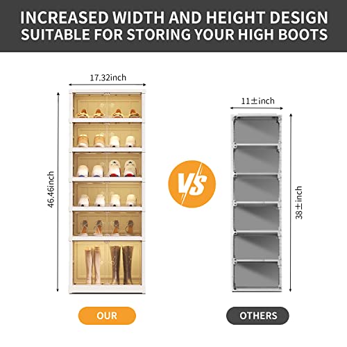 CIMLORD 6-12 Pairs Shoe Rack for Closet Foldable Shoe Organizer Plastic Shoe Boxes Clear Brown Doors Shoe Cabinet for Entryway Easy Assembly Shoe