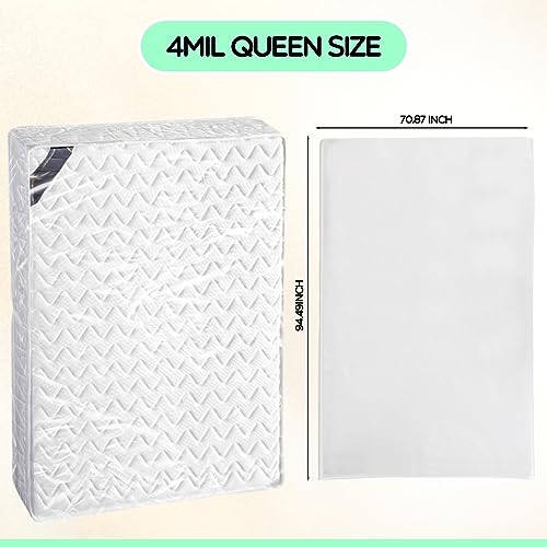 Fulmoon 10 Pcs Queen Size Mattress Bags for Moving 4 Mil Mattress Storage Bag Reusable Mattress Cover for Moving Clear Thick Plastic Mattress Pro
