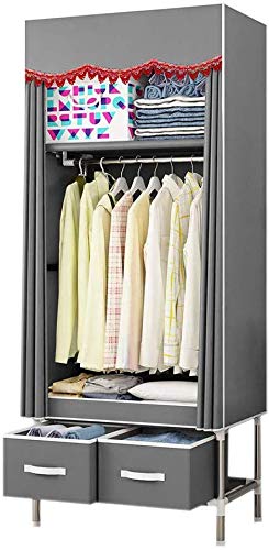 MU Assembled Wardrobe Portable, Small Wardrobe with 2 Drawers Closet Storage Bag 25Mm Steel Frame Non-Woven Bedroom Camping Wardrobe Closet,Pink