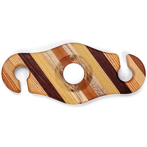 Elanze Designs 711 2-Glass Wine Bottle Holder Striped Brown 11.5 x 5 Inch Wood Caddy Stand