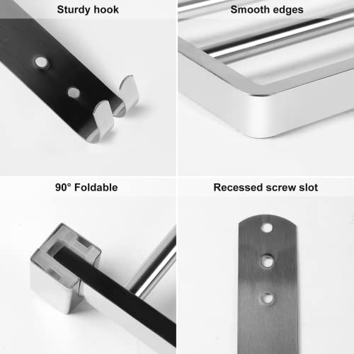 LONENESSL Towel Rails,Towel Rack,Towel Holder with 2 Towel Bars wall mounted,Top Layer 90° Folding Function,SUS304 Stainless Towel Rall for Bathr