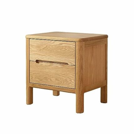 PUDLVA Solid Wood Bedside Table, End Side Table With 2 Drawers, Minimalist Oak Bedside, Home Bedside Table Bedroom Lockers, For Bedroom, Living R